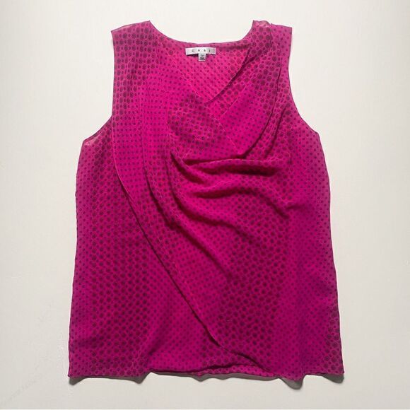 CAbi Women Pink Raspberry Floral Sleeveless Top Drape Neck Blouse Size M - Picture 2 of 8